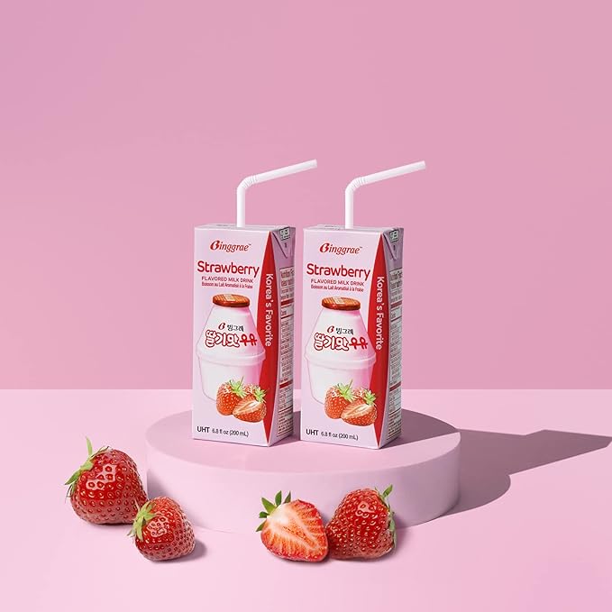 [Binggrae] Strawberry Flavored Milk 6.8 Fl Oz (Pack of 24)