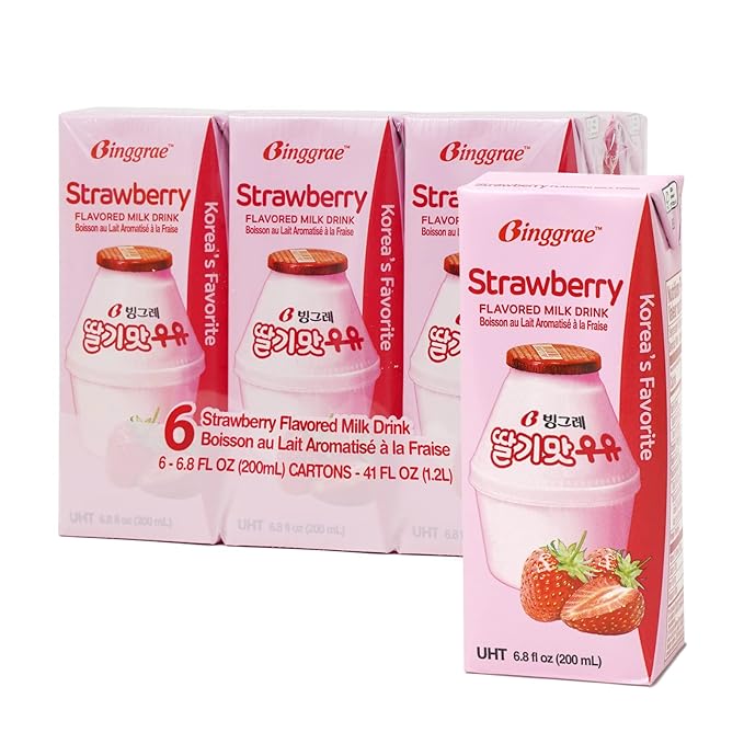 Binggrae Strawberry Flavored Milk 6.8 Fl Oz (Pack of 24)