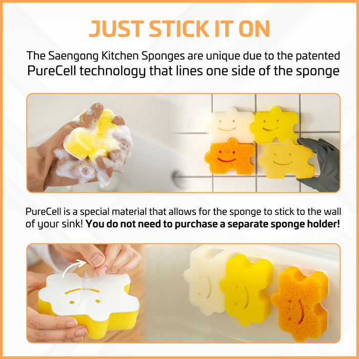 [SengGong] Smile Stick On Kitchen Sponges (White/Yellow/Orange)